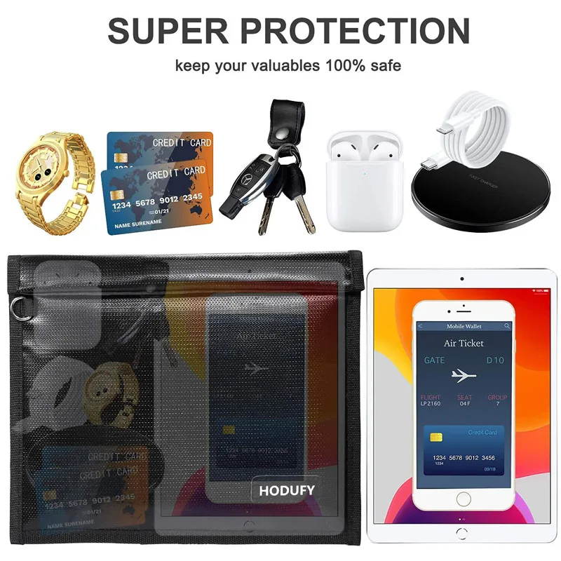 Protection Clé Voiture Sacs Faraday 5 Tailles Hiraith - Protection Signaux étanche Ignifuge Pochette Anti Piratage
