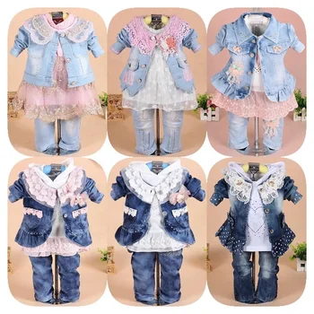 Boys Jeans Fringed Jacket + T-shirt + Trousers 3 Sets Of Children's Winter Clothes