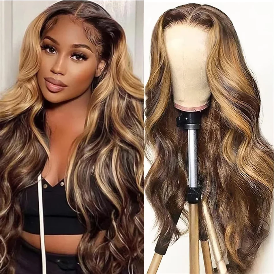 Ombre Lace Front Wigs Human Hair 4/27 Honey Blonde Body Wave HD Transparent Lace Frontal Wig PrePlucked_voghion.com