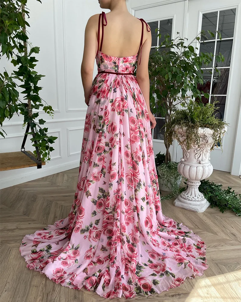 New European American French Style Women's Vintage Print Chiffon Long Sleeveless V-neck High Waist Sexy Beach Casual supplier