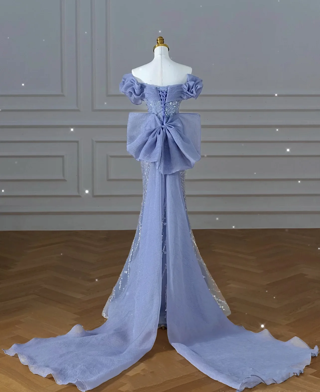 Luxury Women Light Blue Banquet Dress Wear Fishtail Dresses Mermaid Beading  Skinny Party Evening Dresses