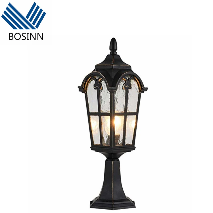 Mengjay Lámpara De Poste Para Exterior Retro – Aluminio Y Vidrio, IP65 Impermeable, E27, Antióxido, Para Jardín, Patio O Entrada (Negro)