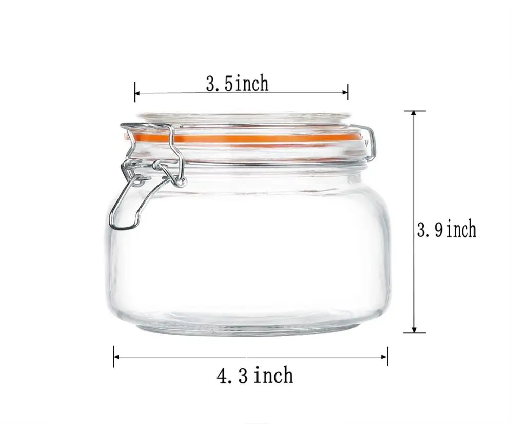 Encheng 16 oz Glass Jars With Airtight Lids And Leak Proof Rubber  Gasket,Wide Mouth Mason Jars With Hinged Lids For Kitchen,Glass Storage  Containers 6