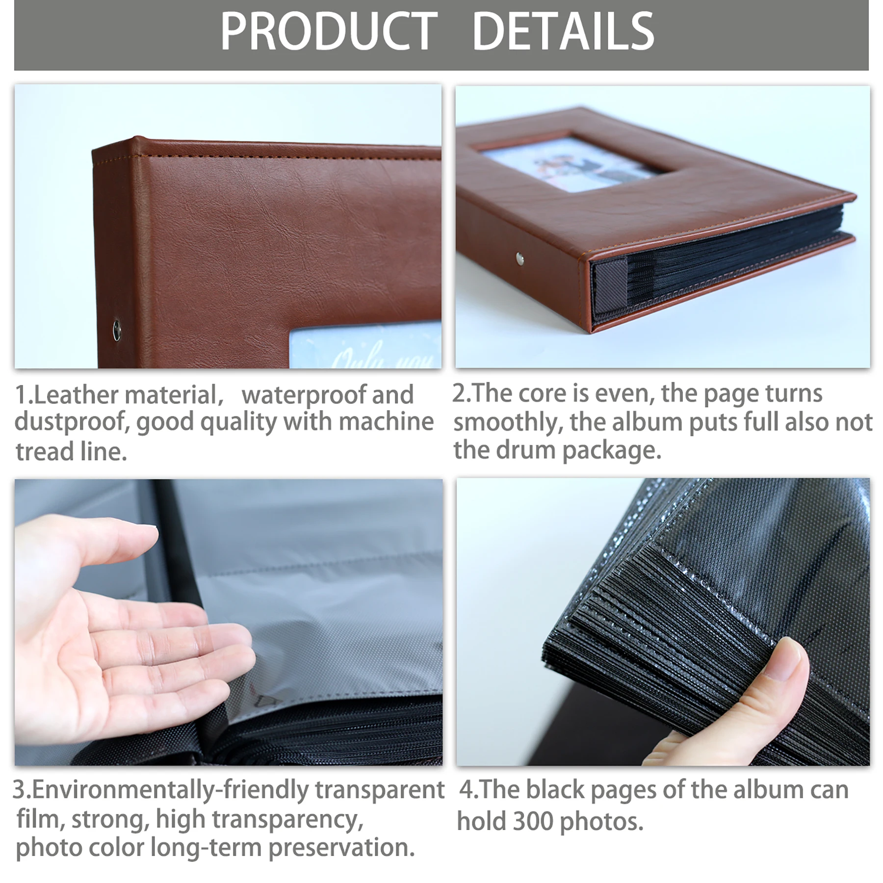Фотоальбом 300 карманов для фотографий 4x6 дюймов, кожаный чехол большой емкости, книга с фотографиями для свадьбы, семейного отпуска ребенка (коричневый)