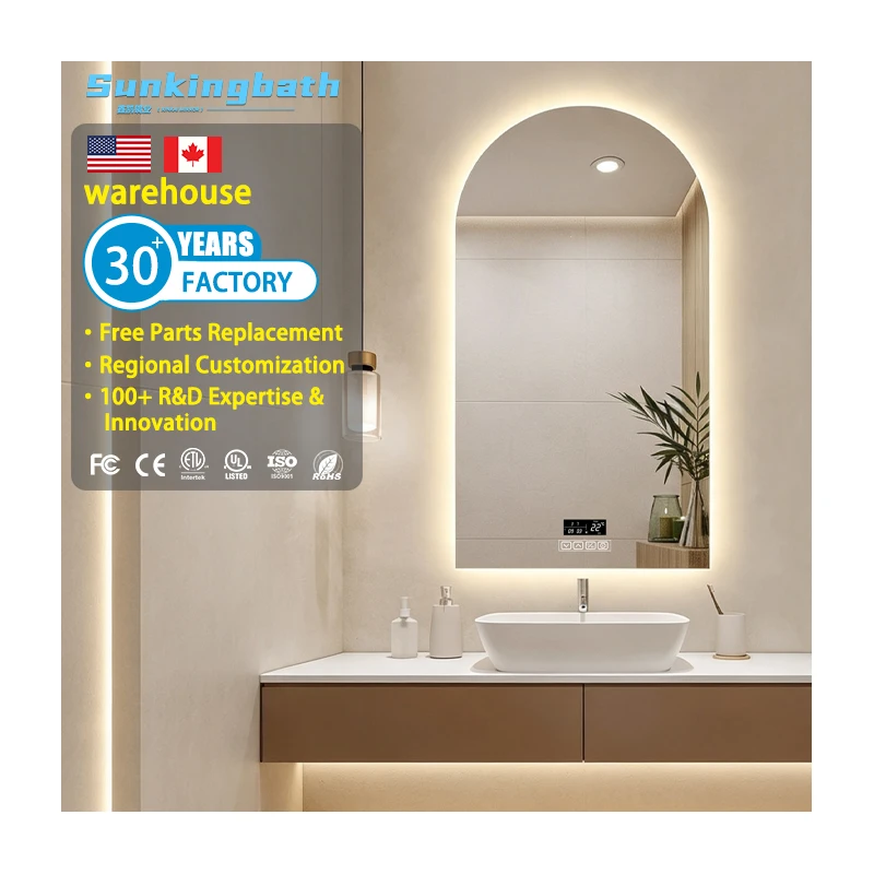 Modern Design Arch Smart Mirror Wall Mounted Backlit Espejo Inteligente Frameless Arched LED Bathroom Mirror with Led Light