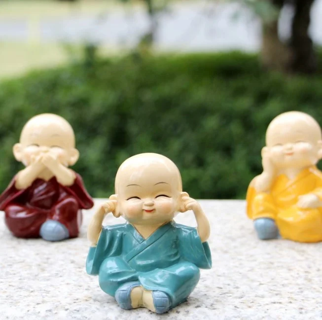 4 шт. симпатичный набор керамическая статуя маленького Будды керамика маленькое количество Смеющийся Монах Красный портативный автомобиль для дома