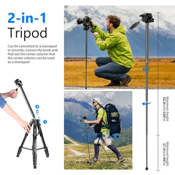 Neewer Camera Tripod Monopod Portable 69.7 Inches/177 cm Aluminum Alloy with 3-Way Swivel Pan Head Carrying Bag detail image