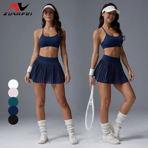 New Quick Dry Pleated Yoga Sets Double Layers Dance Skirts Womens Sportswear Workout Sport Bra and Short Set