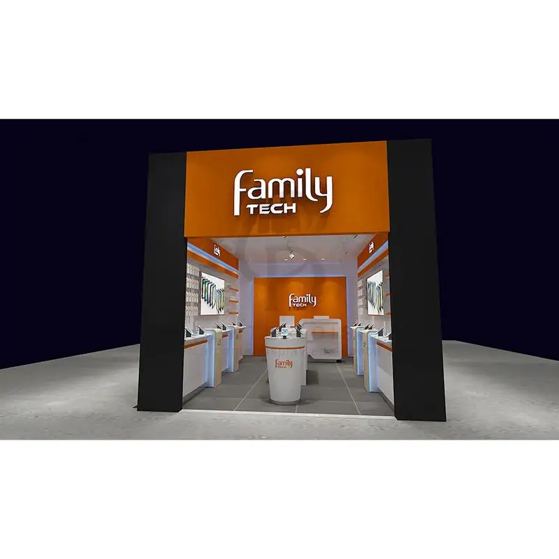 Free Store Design Mobile Phone Shop Decoration Glass Cell Phone Counter with Led Light Strip
