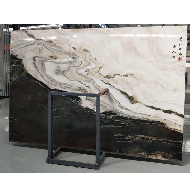 Tấm đá cẩm thạch trắng – đen họa tiết tranh phong cảnh dùng làm nền trang trí tường khách sạn