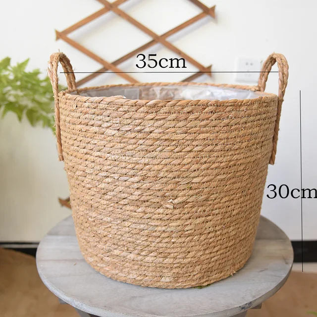 2023 NEW Nature Grass woven flower pot cane woven handmade round plant storage basket