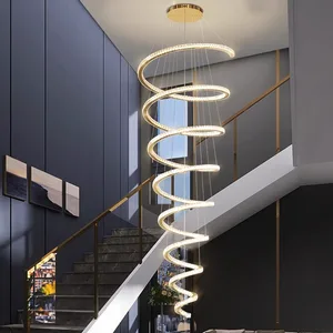 Zeal Lighting Villa Long Chandelier Living Room Staircase Hanging Modern Gold Luxury Rings Pendant Light