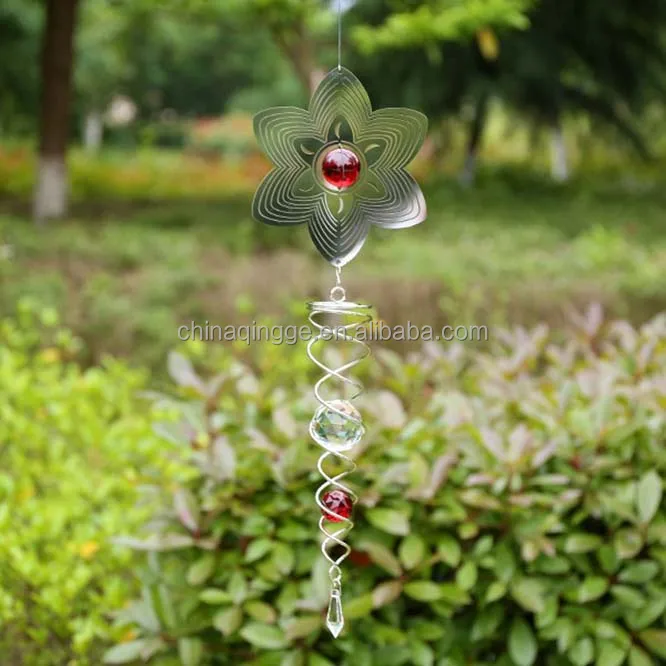 3d Metal Garden Wind Spinners With Crystal Ball Pendant Outdoor Hanging