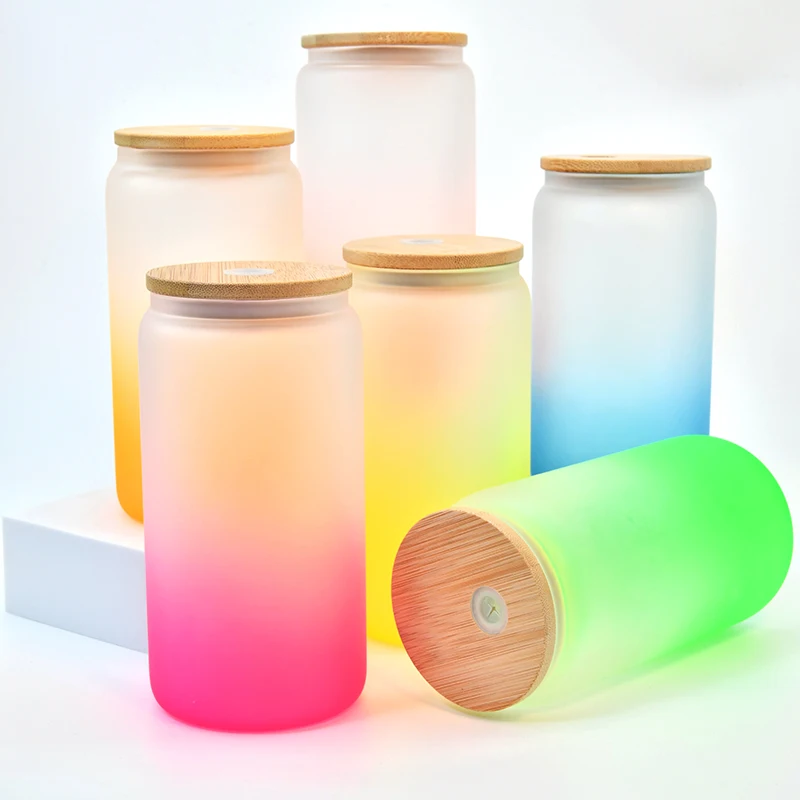 20 oz  Sublimation Frosted Gradient Color Can Glass w/ Bamboo Lid