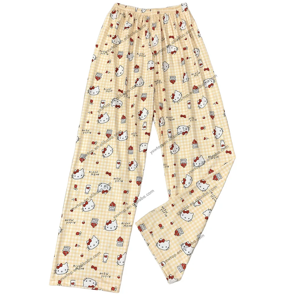 Custom Anime Cartoon Cute Hello Kt Cat All Over Print Sleep Pajama Pants Comfy Sleepwear Bottoms for Valentines Christmas Gift
