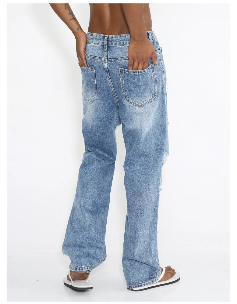 2024 Designer Denim zerstört gewaschen hellblau Mode zerrissene Männer Jeans_voghion.com
