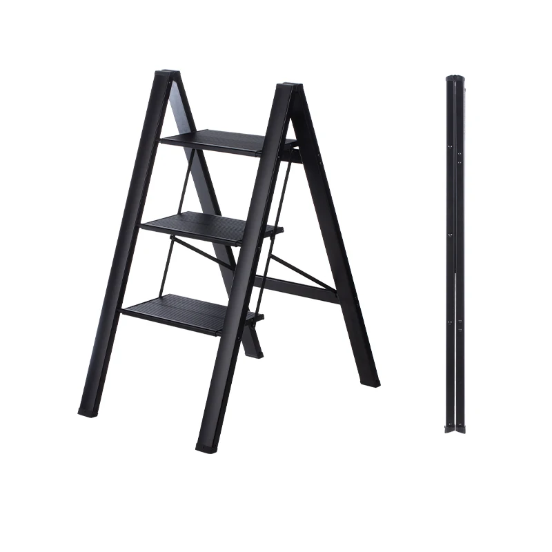 SHIMOYAMA 4 Steps Aluminum Ladder Lightweight Folding Step Stools for Adults With Wide Anti-Slip Pedal Portable Sturdy Ladder