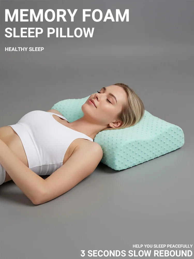 Sky Blue Wholesale Removable Cover Neck Back Shoulder Memory Foam Cervical Contour Orthopedic Pillow Relaxer for Release Pain