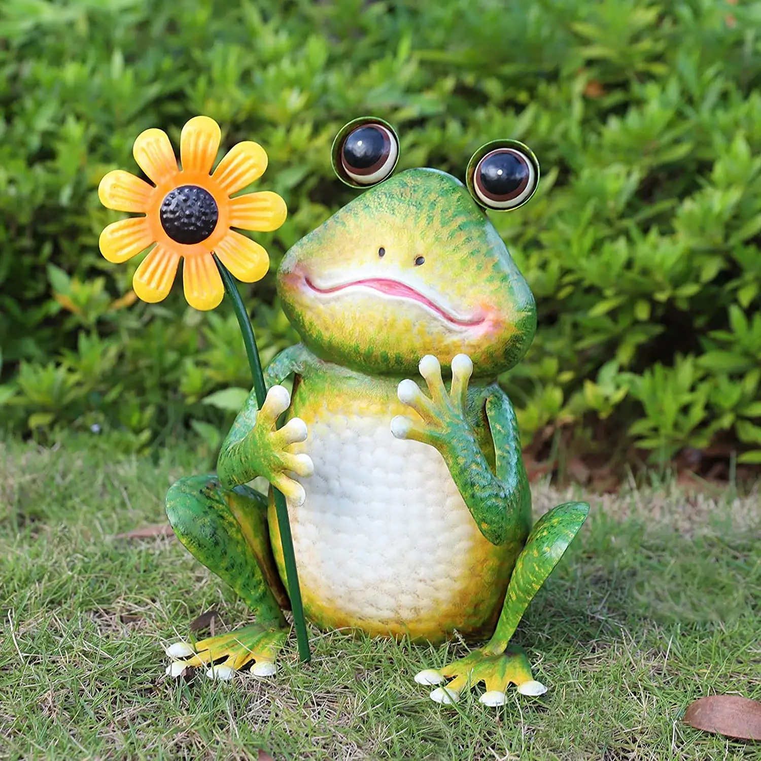 Metal Garden Frog With Sunflower Statue Outdoor Decor Metal Frog Yard ...