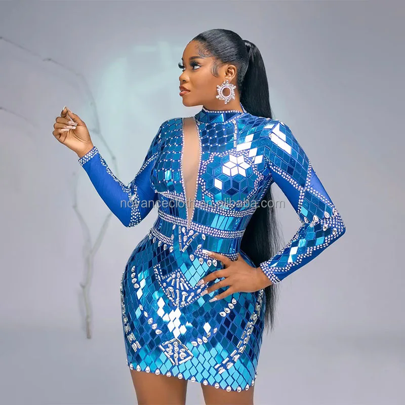 Trendy Blue Sequined Women's Club Dress for Nightlife Parties OEM