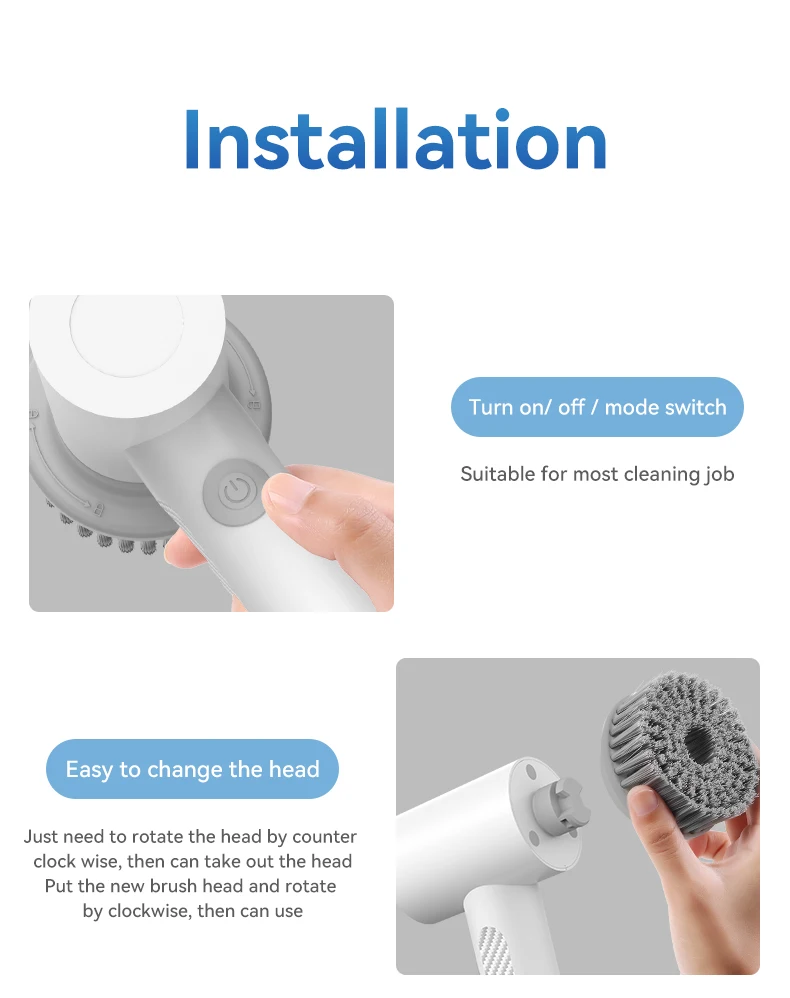Handheld Electric Cleaning Brush Battery Waterproof Cleaner Long Handle ...