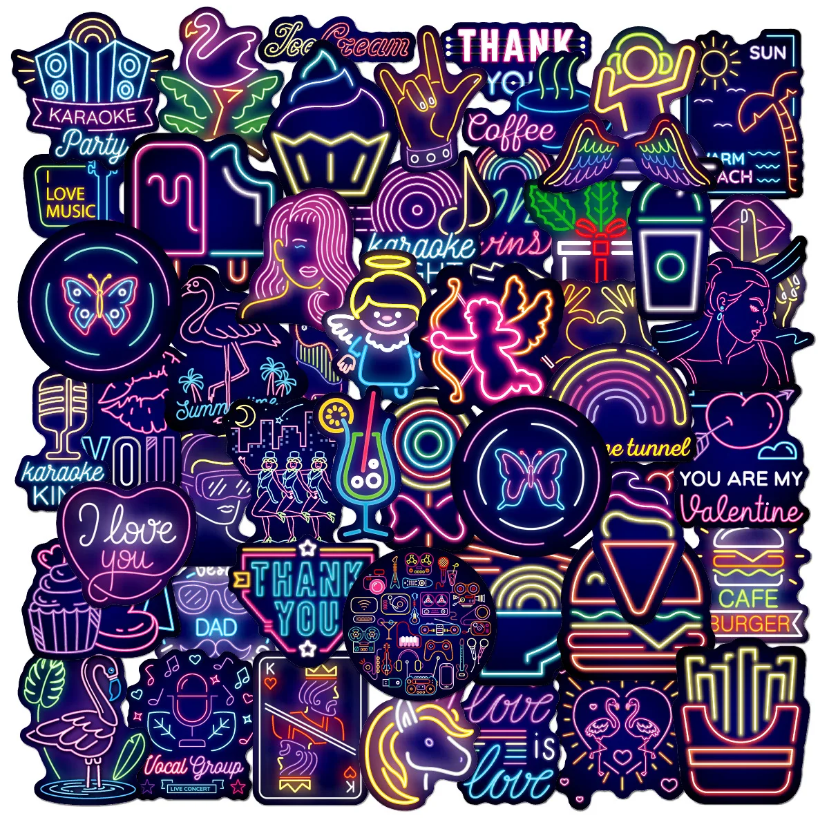 200 Stück Neon-Graffiti-Aufkleber – Wasserdichtes PVC-Vinyl, Bunt Gemischt, Für Laptop, Fahrrad, Helm & Mehr