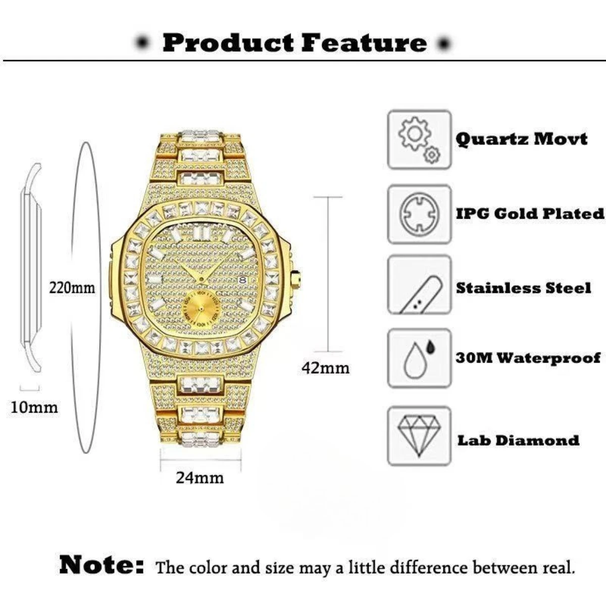 Gold Plated Zircon Square Quartz Watch Vintage-Inspired Square Face Gold Bracelet Zirconia Watch  main image 3