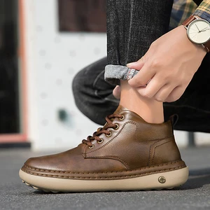 Accept Custom LOGO Service Hand Made Middle Top Pu Upper Casual Boots for Men