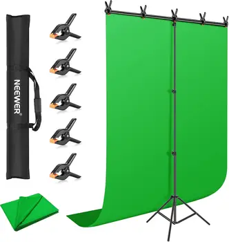 Neewer Green Screen Backdrop Kit, 5  8ft Chromakey Green Background with 5  6.6ft T-Shaped Stand and 5 Clamps for Gaming