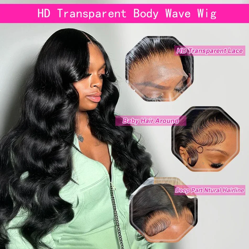 Pelucas frontales de encaje con ondas corporales de densidad 150%, cabello humano brasileño prearrancado para mujeres_voghion.com