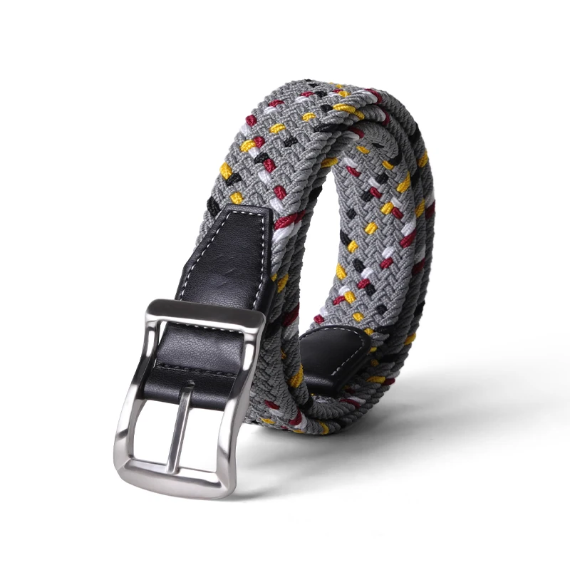 Customized Elastic Braided Belt for Men and Women Casual Woven Stretch Knitted Belts with PU Material