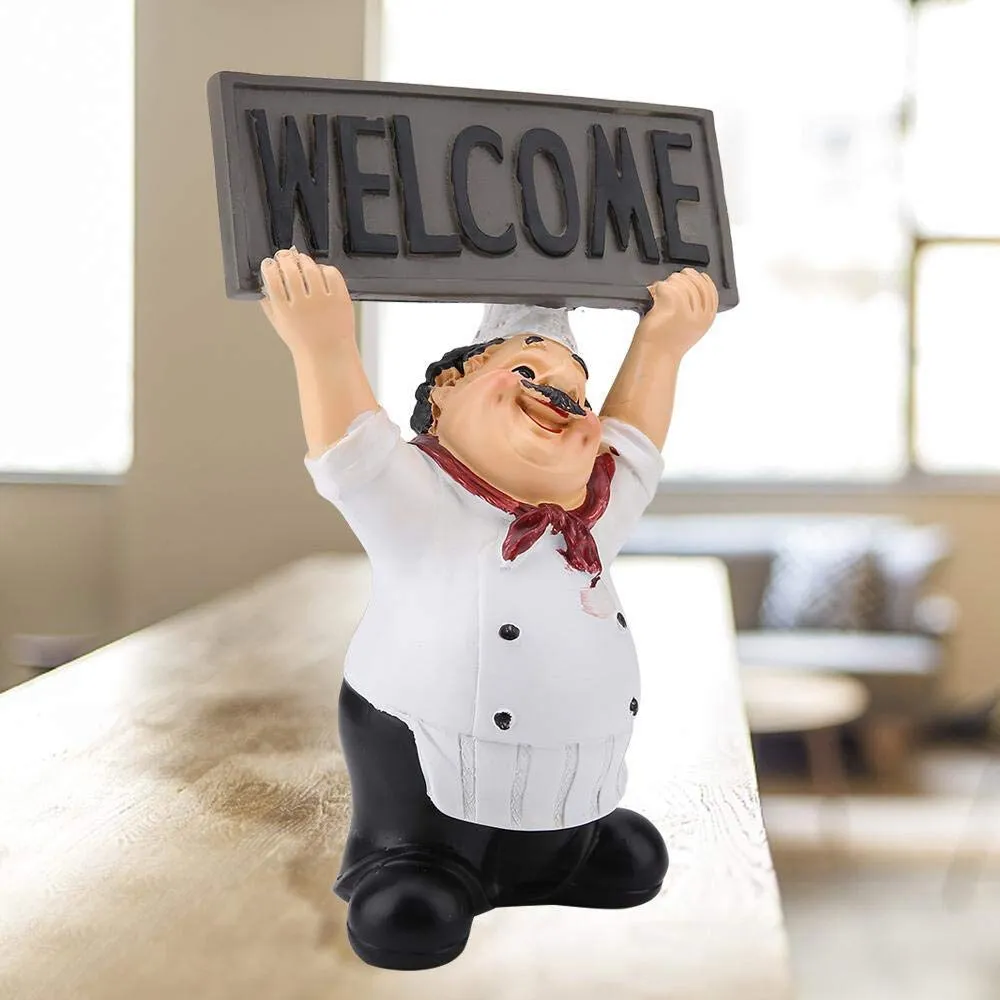 Holding Cooking Menu Chalkboard Resin Chef Figurine Kitchen Decor