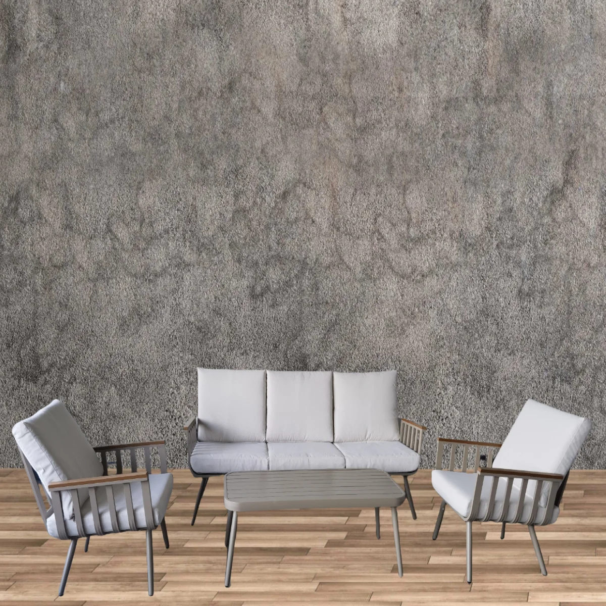 4-teiliges europäisches Outdoor-Möbelset, Gartenterrasse, Aluminium-Außenmöbelset