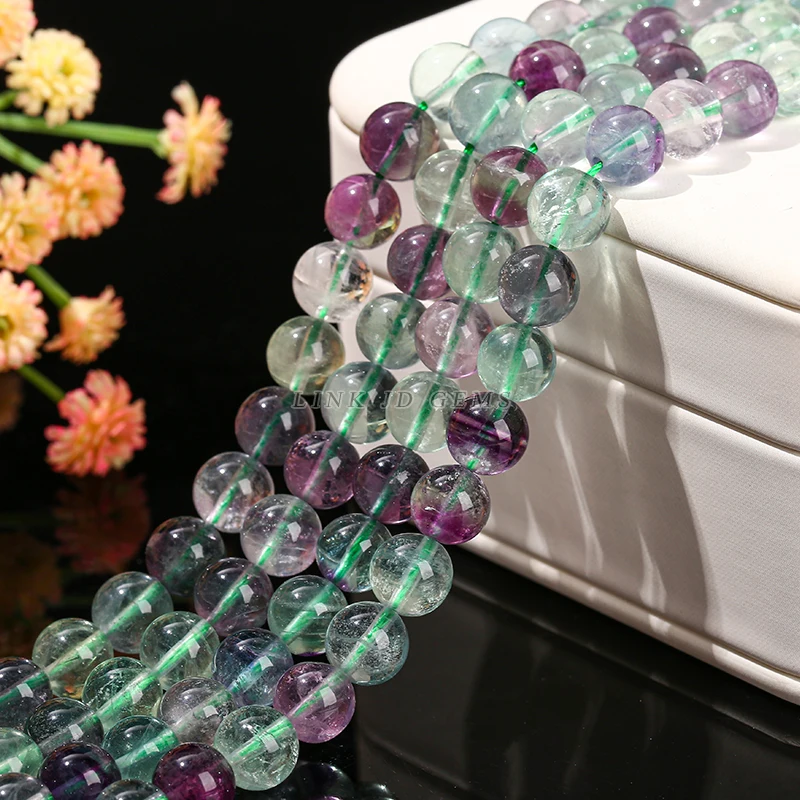 High Quality 10 12mm Pick Size Beads Ice Fluorite Gemstone Natural  Colorful Fluorite Beads for Jewelry Making