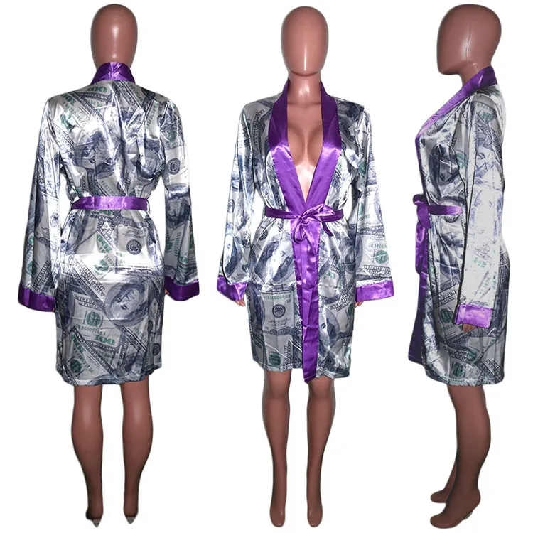 Good Price Money Printed Bend Fashionable Long Robe Homewear Long Coat New Women Coats Womens Long Jackets