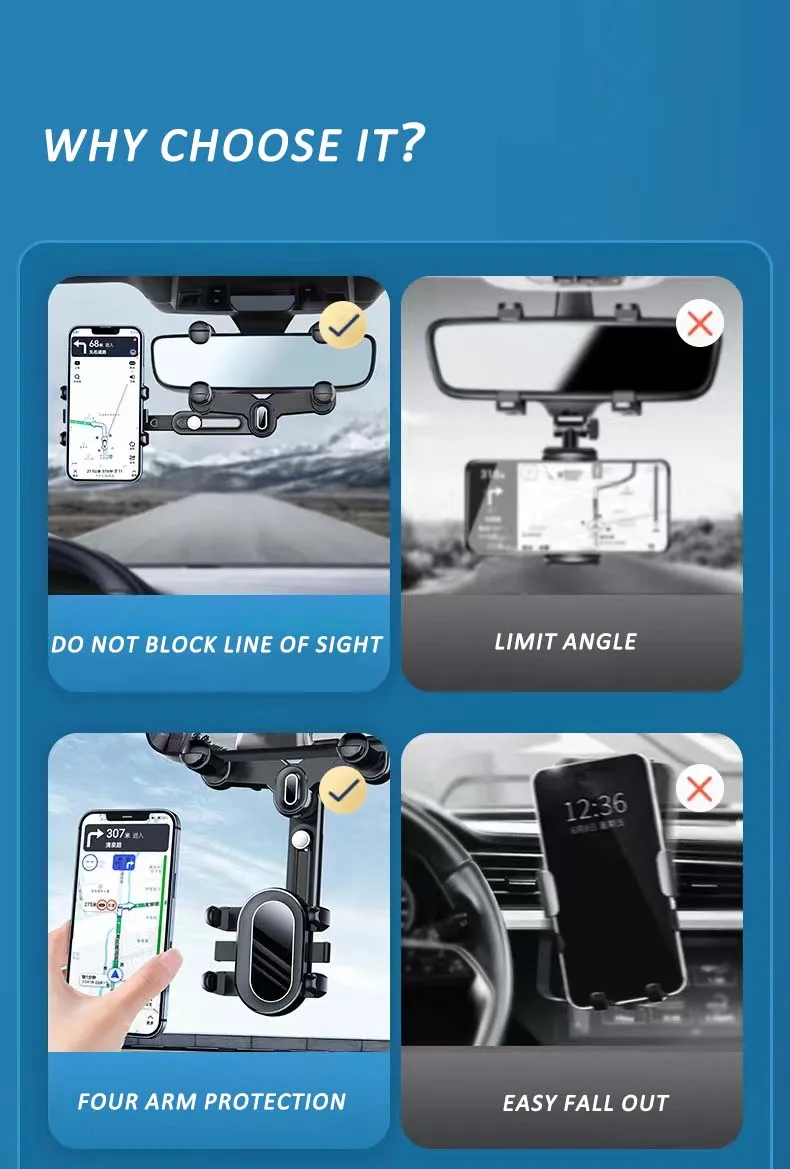 High Quality Car Rearview Mirror Phone Holder Universal Mobile Phone