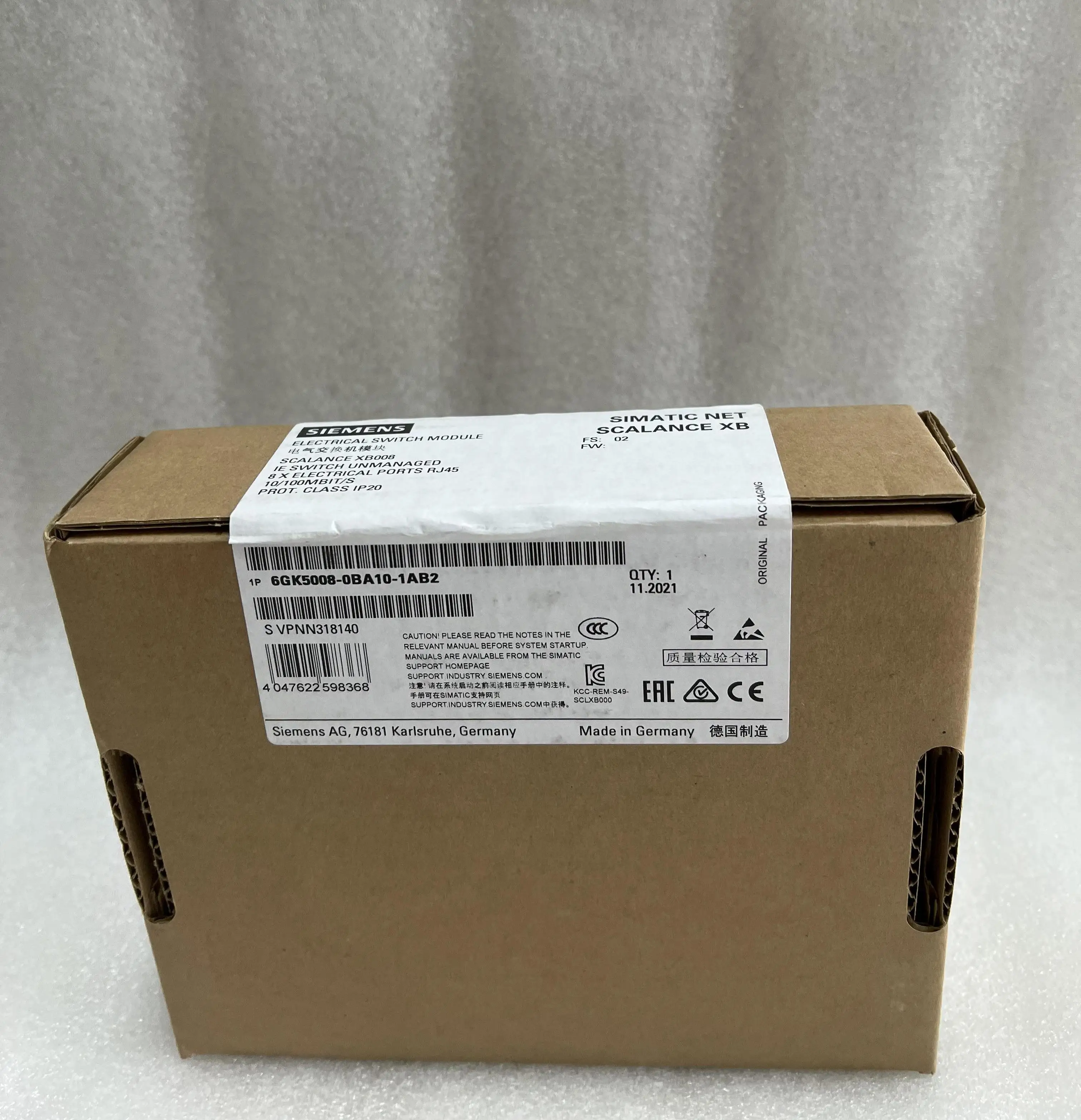 Siemens Unmanaged Industrial Ethernet Switch SCALANCE XB008 6GK5008-0BA10-1AB2 Siemens Unmanaged Industrial Ethernet Switch SCALANCE XB008 6GK5008-0BA10-1AB2