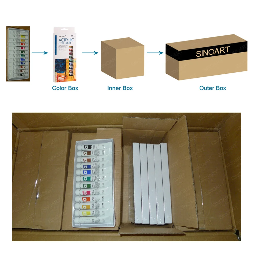 SINOART 12ml Acrylic Color Paints Tubes 12 Basic Colors Acrylic Painting Set Professional Acrylic Paint for Peinture Acrylique