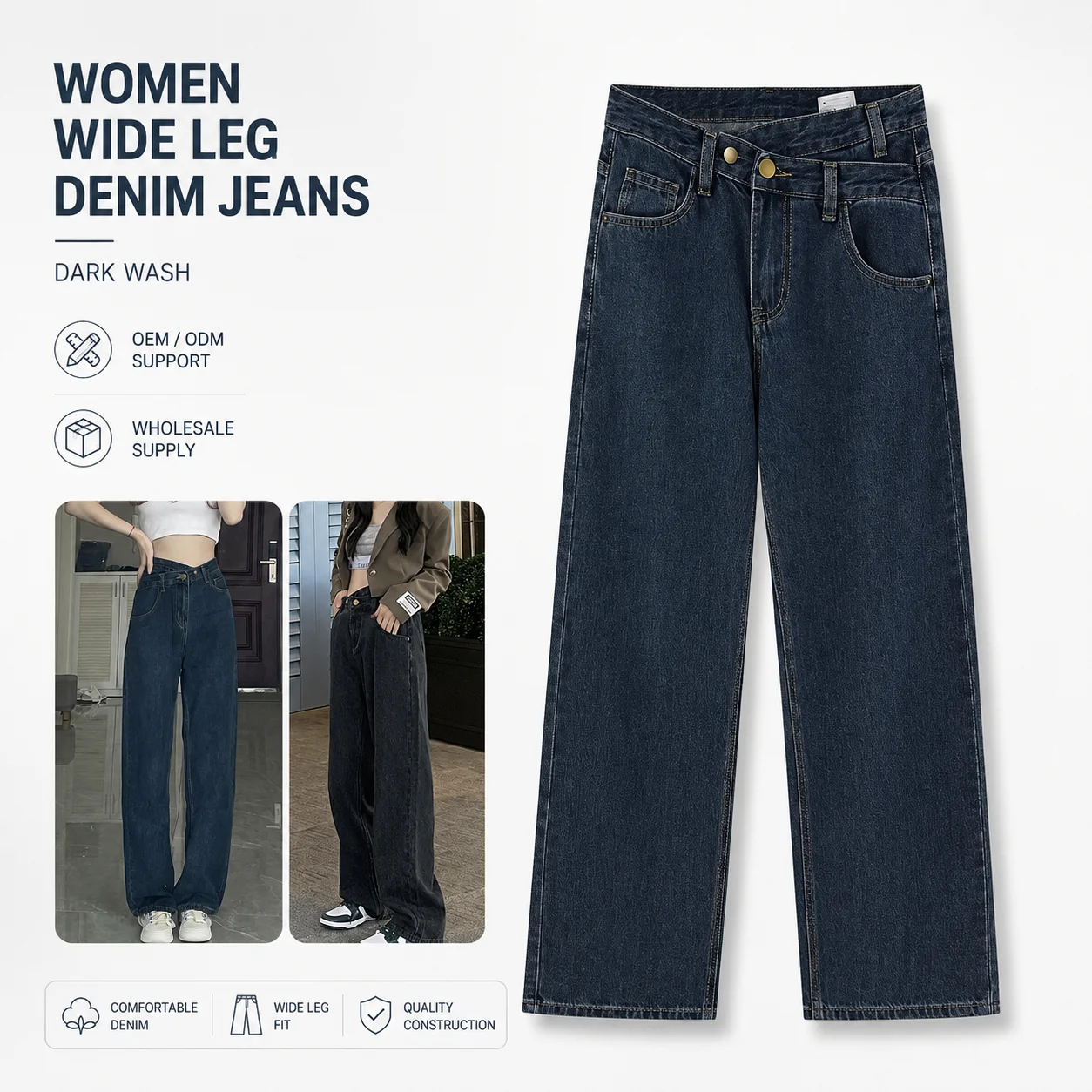 High Waist Women's Loose Straight Denim Jeans Good Quality Summer Casual Solid Pencil Pants with Hole Decoration