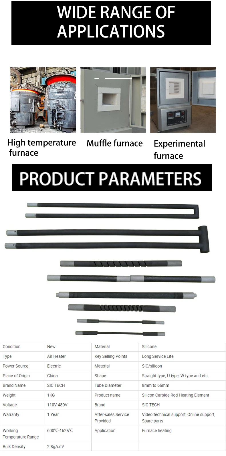 Double Spiral Electric Sic Heating Element