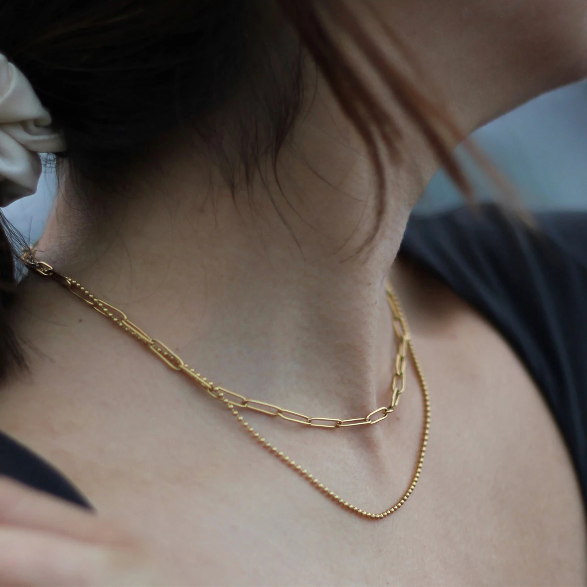 Designer 18K Gold Plated Layered Paper Clip Chain Necklaces for Women Dainty Stainless Steel Link Necklace Waterproof