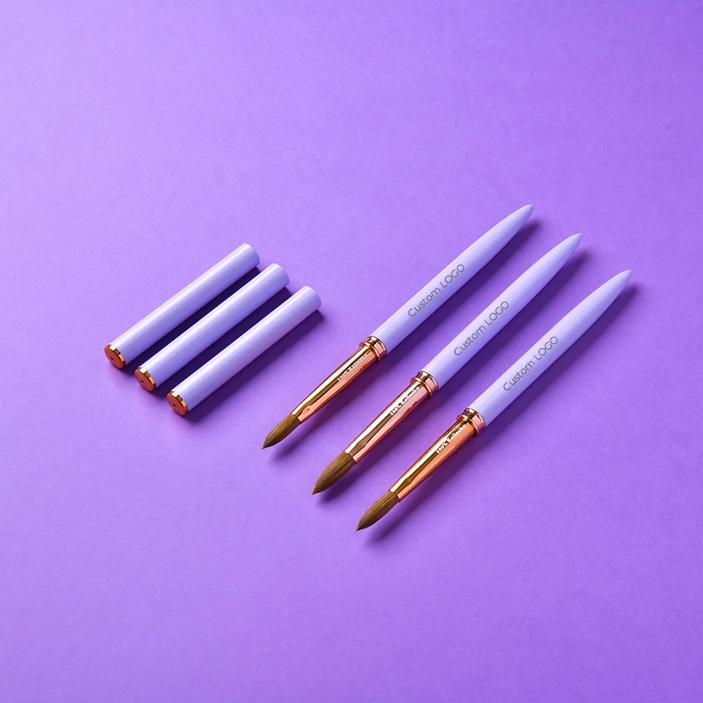 Luxury 100 Kolinsky Nail Brush Purple Metal Handle Custom Nail Brush