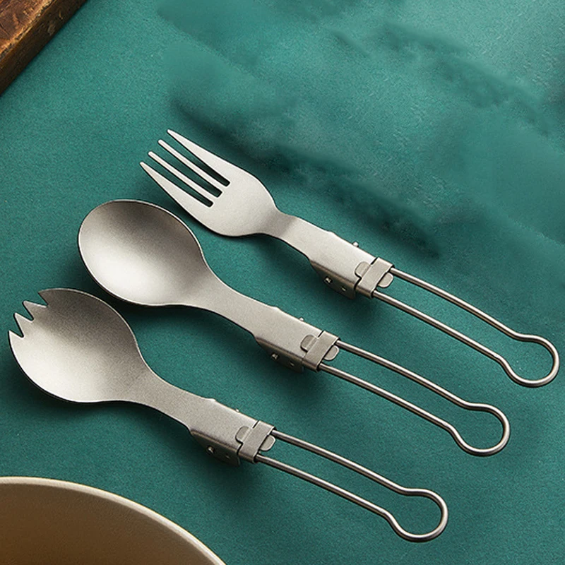 Cuillère Spork en titane pour camping en plein air, ustensiles