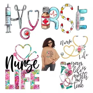 High Quality Custom Nurse Iron on Heat Press Thermal Press Clothing Accessories Labels Transfer Washable Tagless Care Label