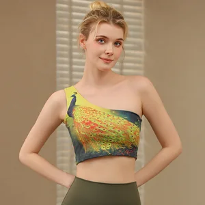 Bnice Custom Logo Retro Print Sports Bra Women Yoga Pants Gym Wear One shoulder Padded Bra for Fitness Workout Suits