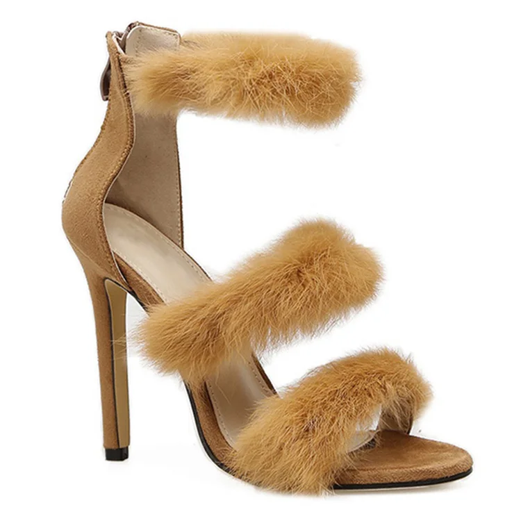 Fur Decor Sexy Sandal Hot Pink Stiletto 