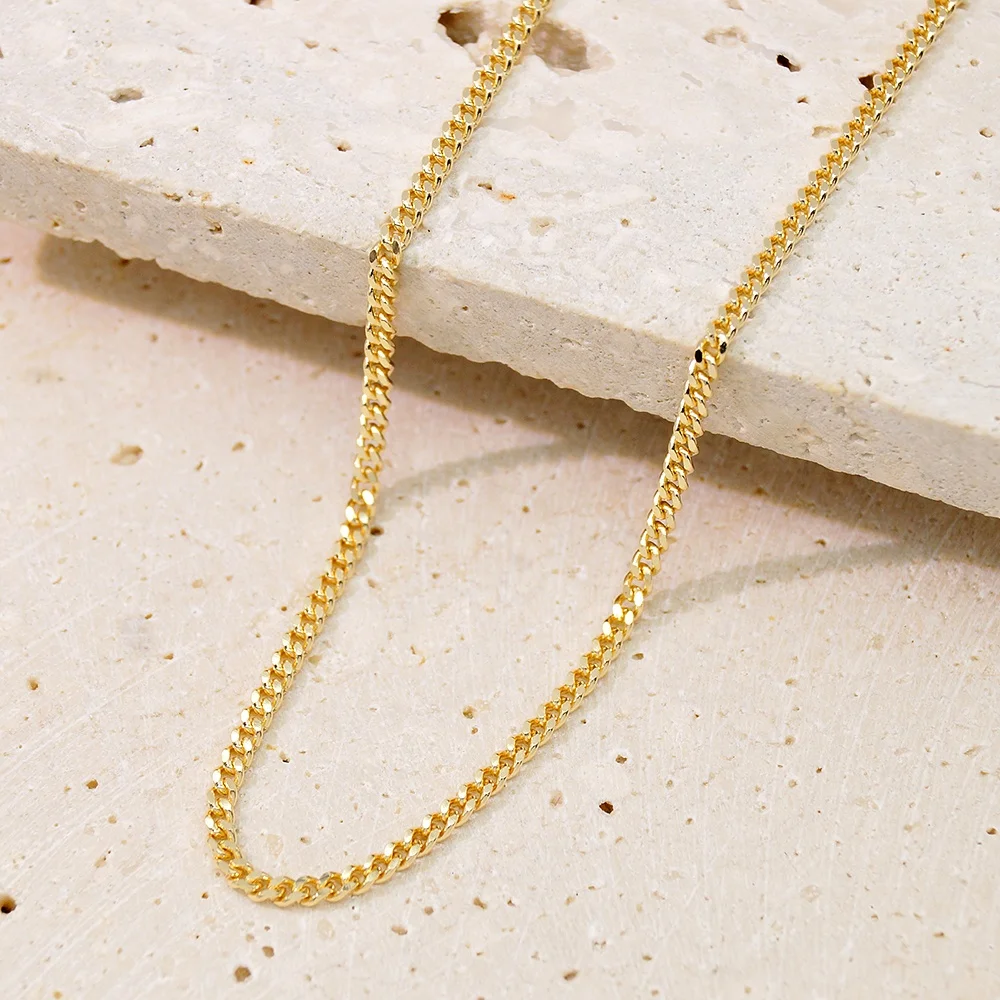 Au585 14k Genuine Gold Diamond Cut Cuban Link Curb Chain