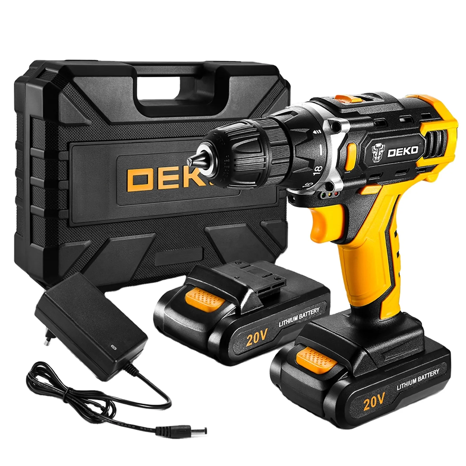 DEKO DKCD20FU-S3 Yellow 20V Cordless Drill Driver 1500mah