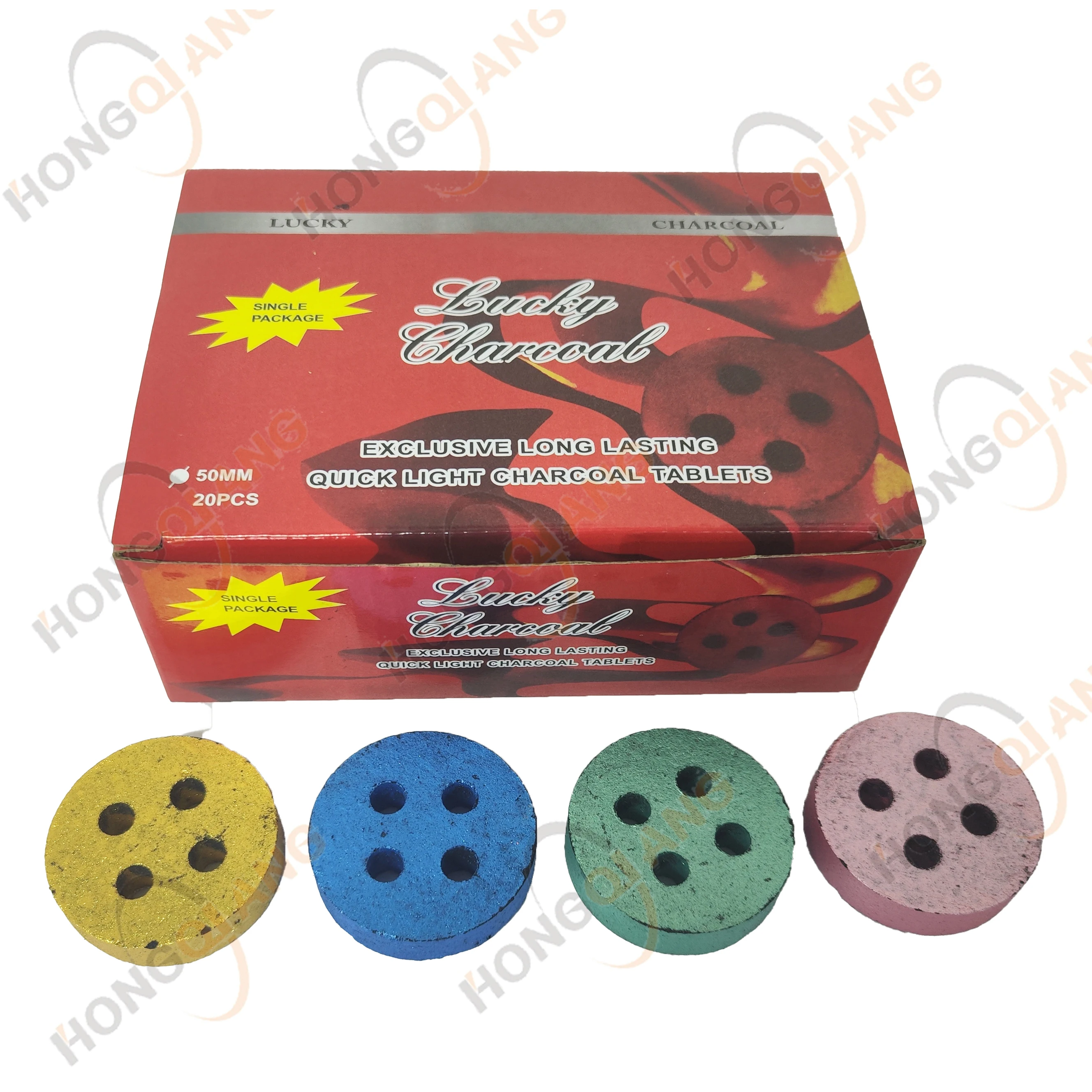 HongQiang Wholesale Instant Light Smokeless Wood 50mm Round Incense Charcoal Lucky Charcoal Bakhoor Coal