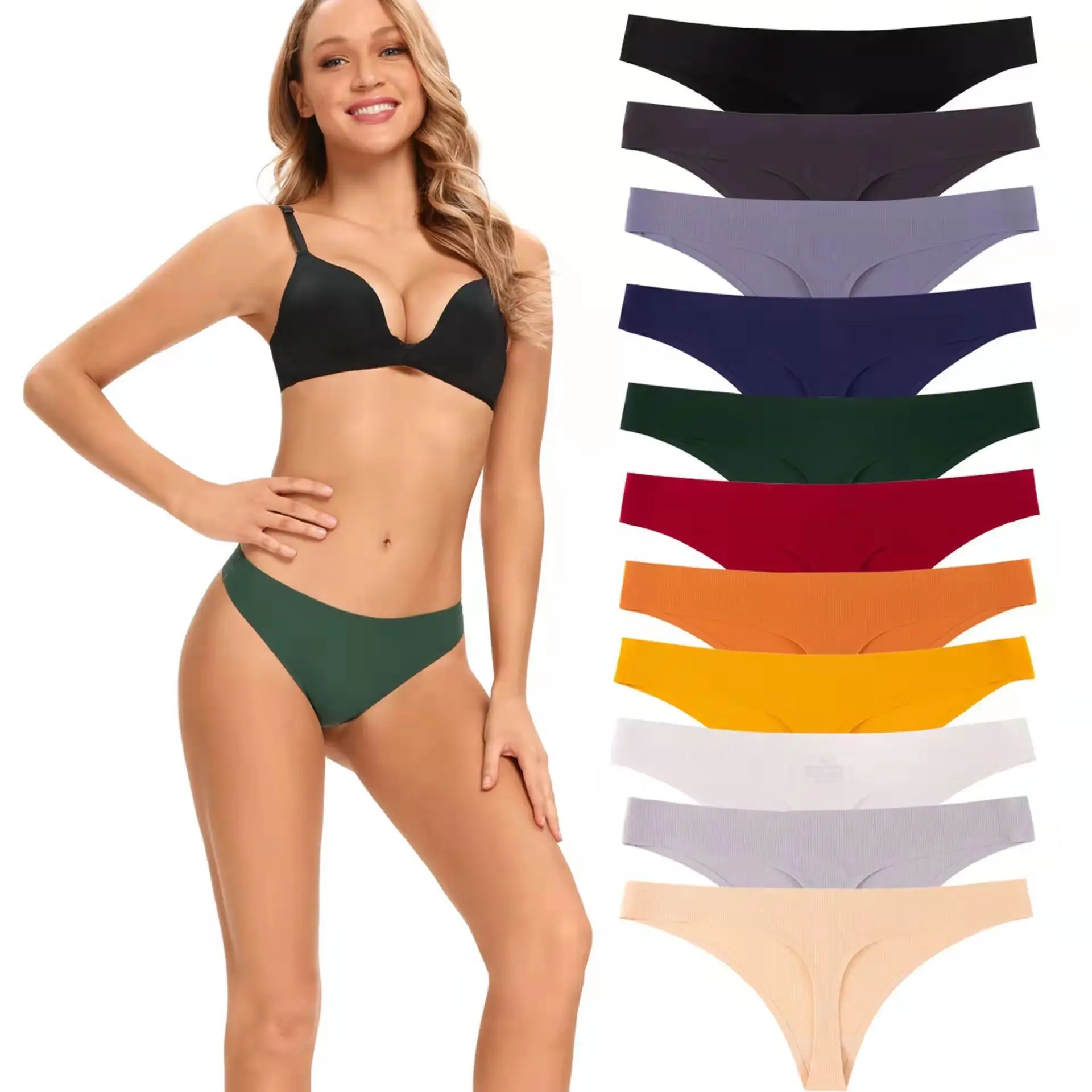 12 Pack Black Thin Women Thongs Seamless No Show Breathable Soft Low Waist T-Back Panties main image 1